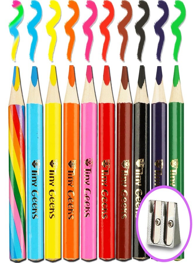 TinyGeeks Jumbo Pencils - Set of 10 Triangle-Shaped Colored Pencils for Toddlers and Preschoolers - Includes Rainbow Version and Sharpener - Ideal for Beginners and Teacher-Recommended - Image 1